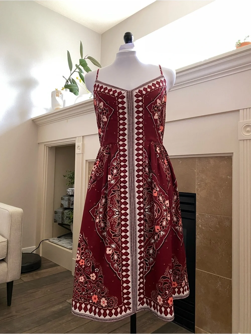 NWT Banana Republic Midi Dress in Burgundy Bandana Inspired Print Sz 8